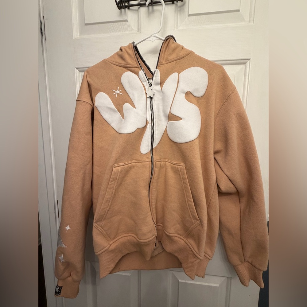 Tan Hoodie with White Graphic